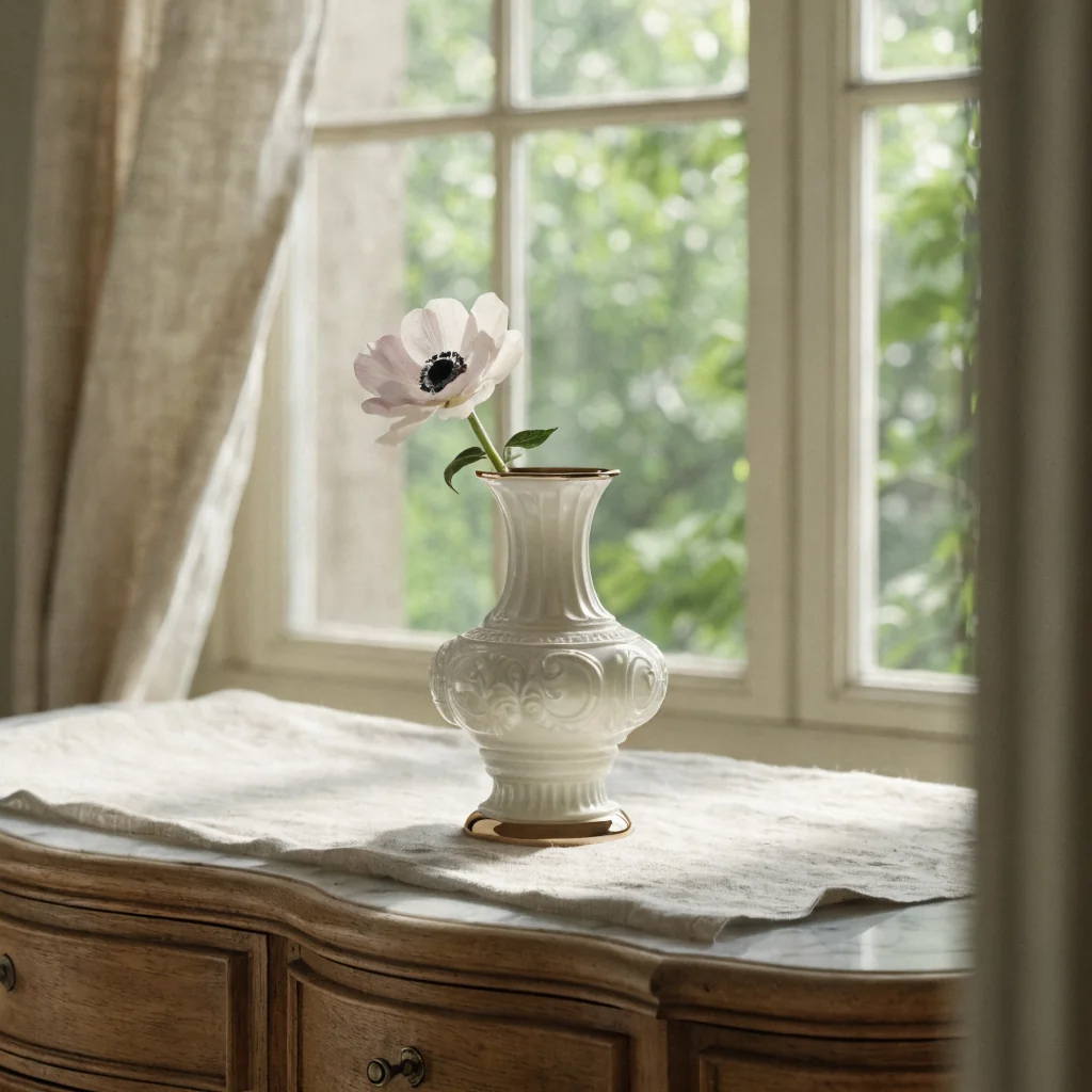 Camera con comò e piccolo vaso in ceramica