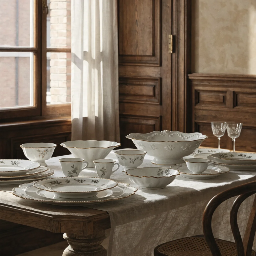 Angolo pranzo con porcellana esposta su credenza