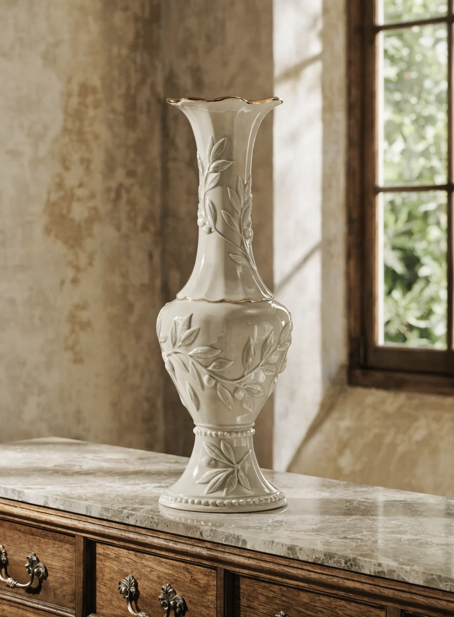 Vaso ceramico alto con composizione secca elegante